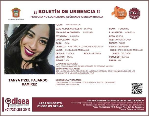 La joven fue vista por última vez la noche del lunes en Tecámac, Estado de México.