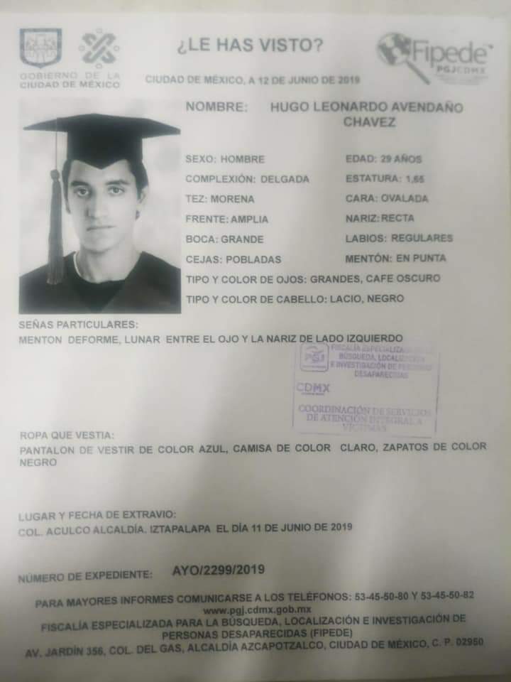 Tras la desaparición del estudiante se inició el expediente AYO/2299/2019./ PGJ de CdMx