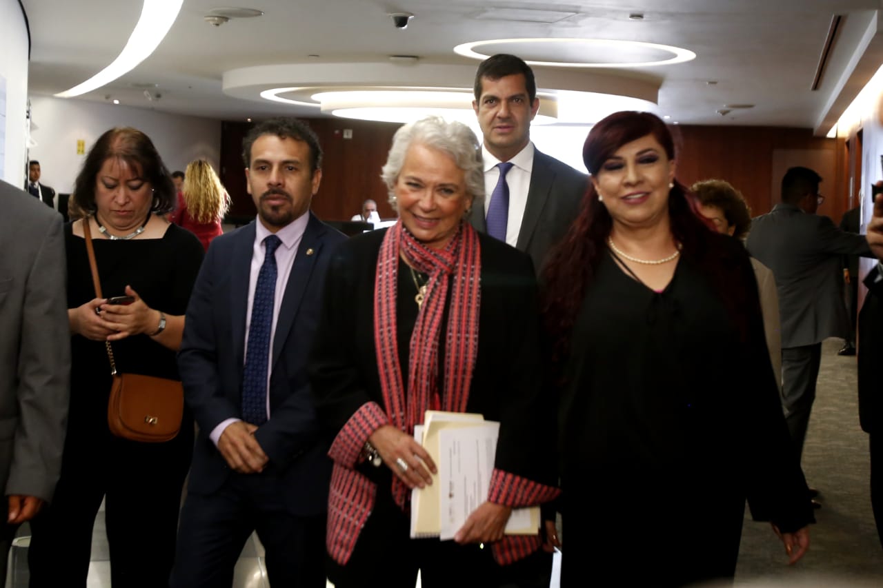 La secretaría de gobernación Olga Cordero durante la plenaria de Morena (Ariana Pérez)