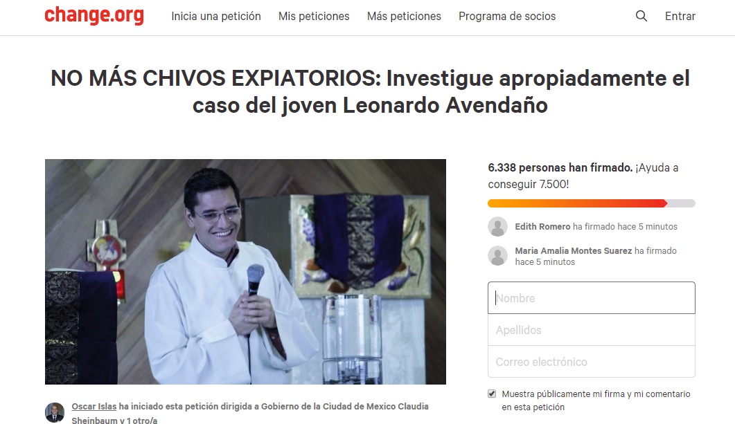 En una petición a Change.org piden liberar a sacerdote y no construir chivos expiatorios. (Captura de pantalla)