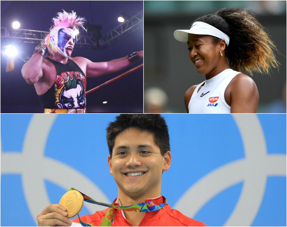 Psycho Clown, Naomi Osaka y Joseph Schooling (@luchalibreaaa / Reuters)