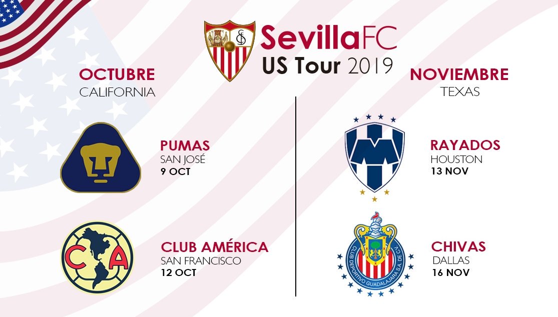 Sevilla se medirá a América, Chivas, Pumas y Monterrey (Twitter: @SevillaFC)
