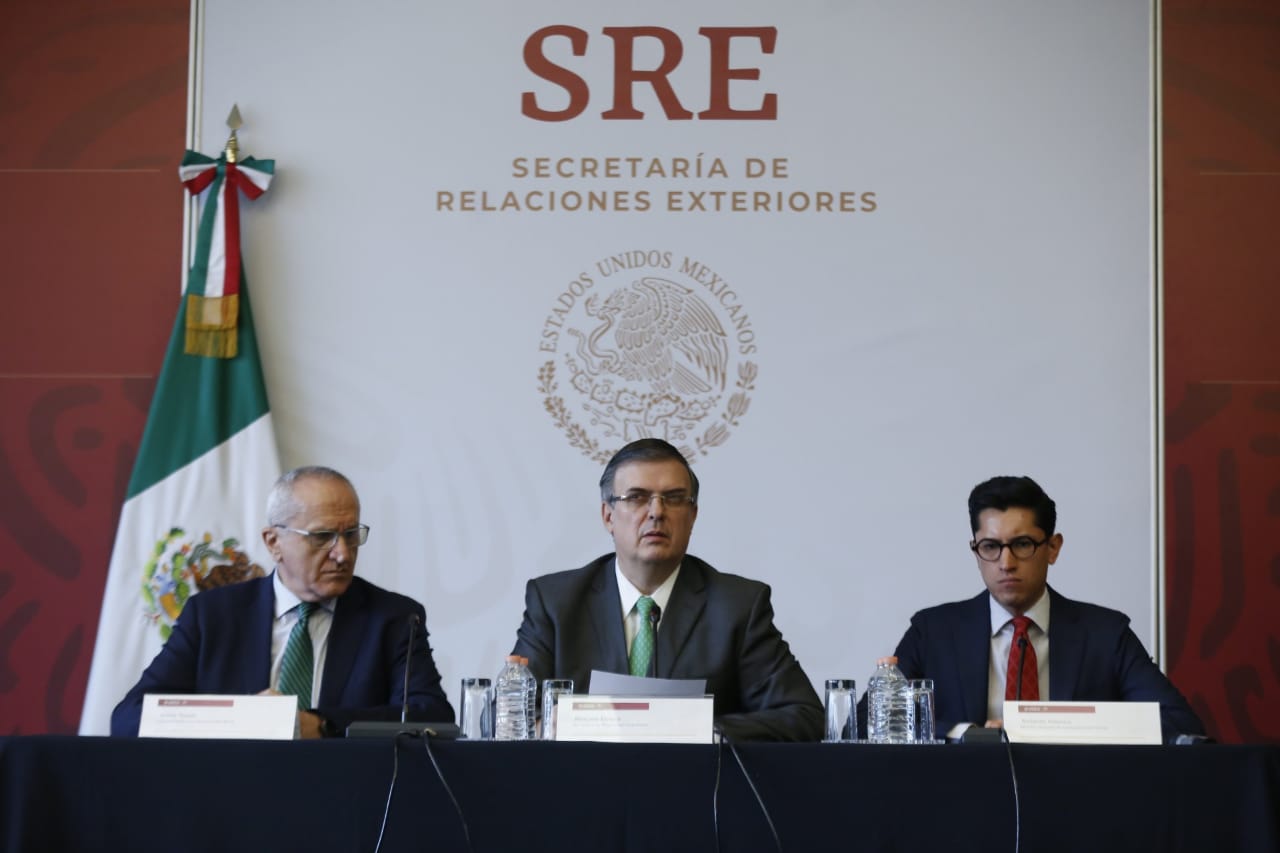 Marcleo Ebrard, secretario de relaciones exteriores en conferencia de prensa. (Araceli López)