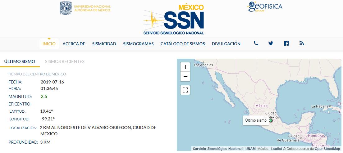 Sismo en el poniente de la CdMx. (Foto tomada de Servicio Sismológico Nacional)