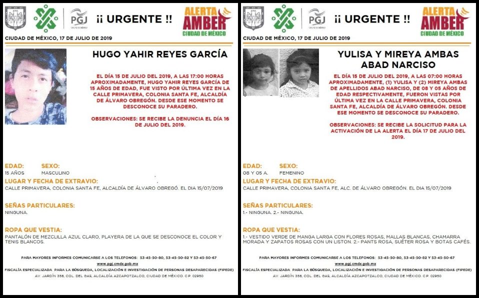 Los tres menores desaparecieron el 15 de julio (@PGJDF_CDMX)