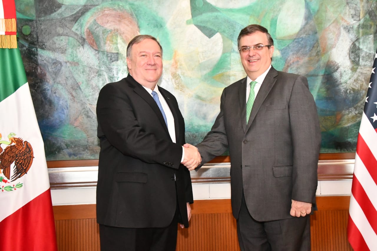 El secretario de Estado de Estados Unidos, Mike Pompeo, en reunión con Marcelo Ebrard (Especial)