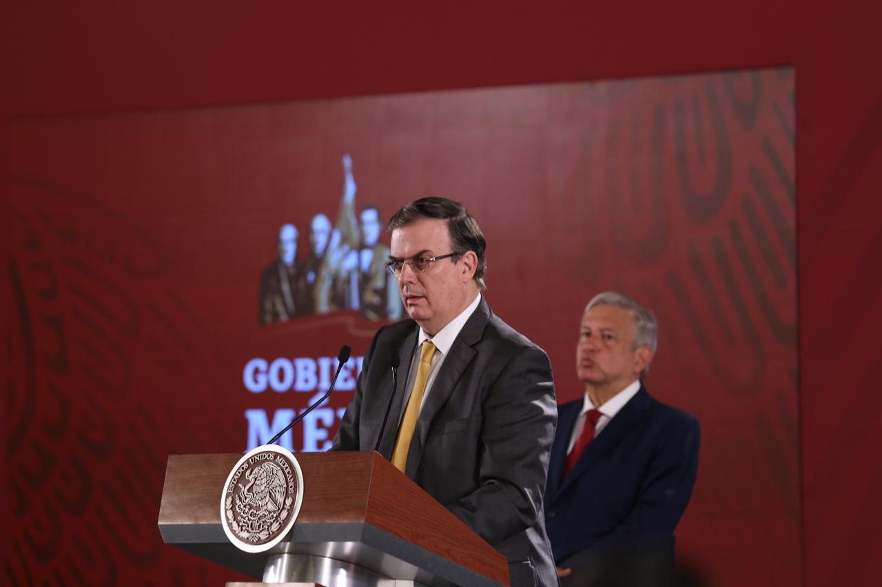 El canciller Marcelo Ebrard en la conferencia matutina del Presidente./ Nelly Salas
