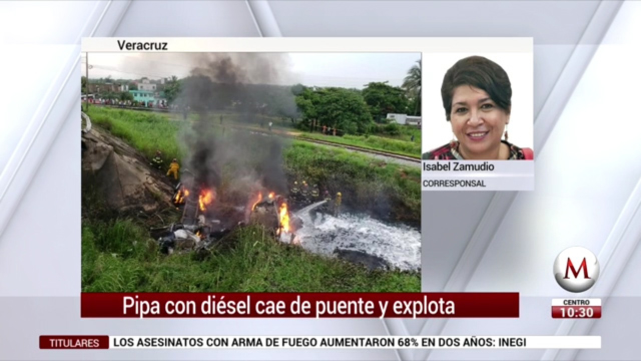 Pipa con diésel cae de puente y explota en Veracruz- Grupo Milenio