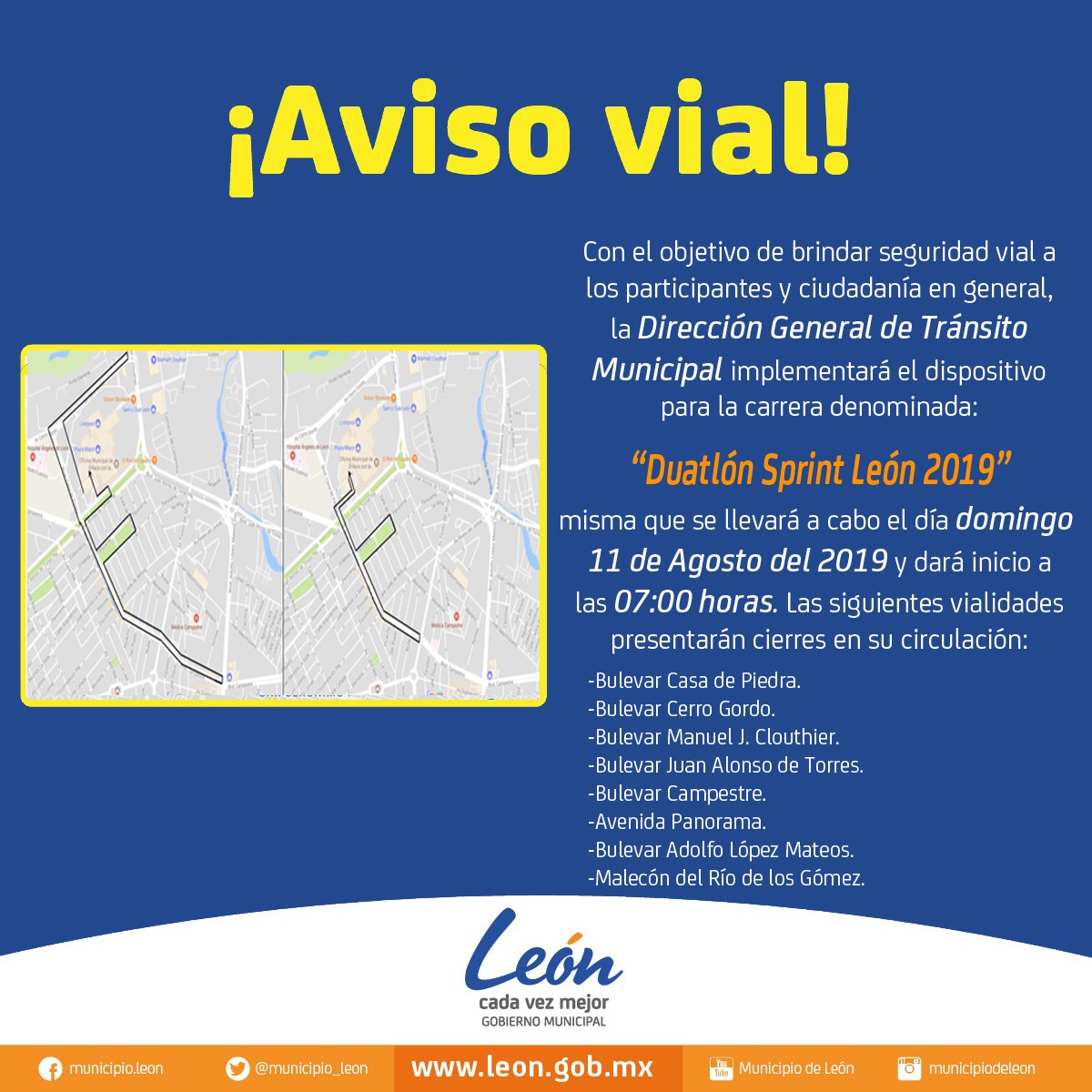 Varias vialidades se verán afectadas; se pide tomar precauciones. Especial