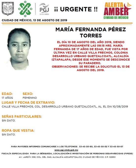 La Procuraduría General de Justicia activó la alerta para su pronta localización. (@PGJDF_CDMX)