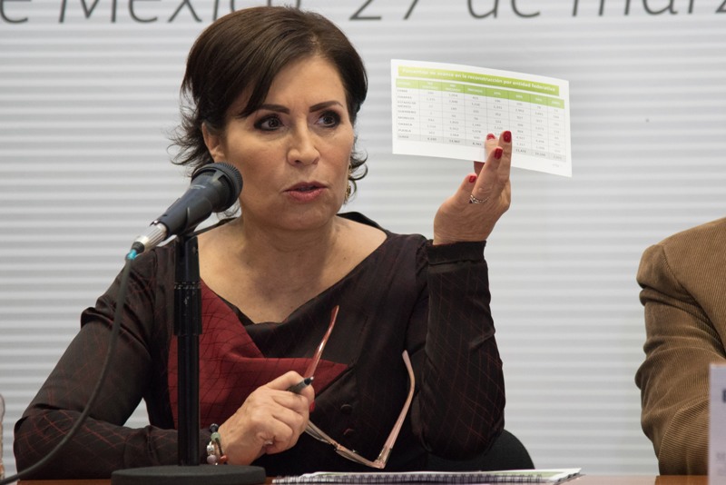 Rosario Robles en una conferencia de prensa en 2018. (Foto: Mario Jasso/cuartoscuro)