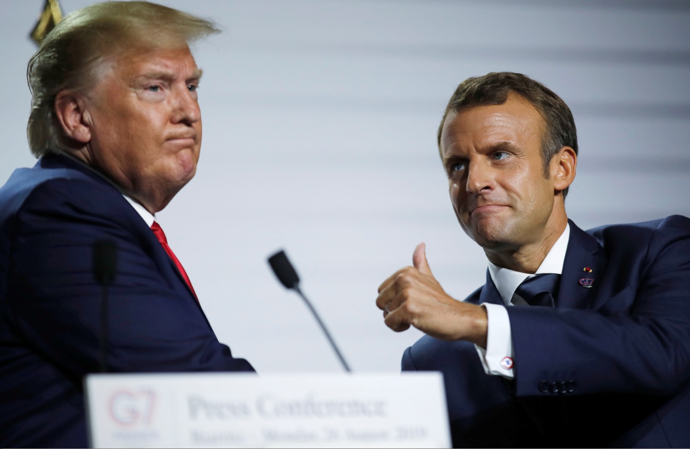Donald Trump y Emmanuel Macron en conferencia de prensa del G7 (Reuters)