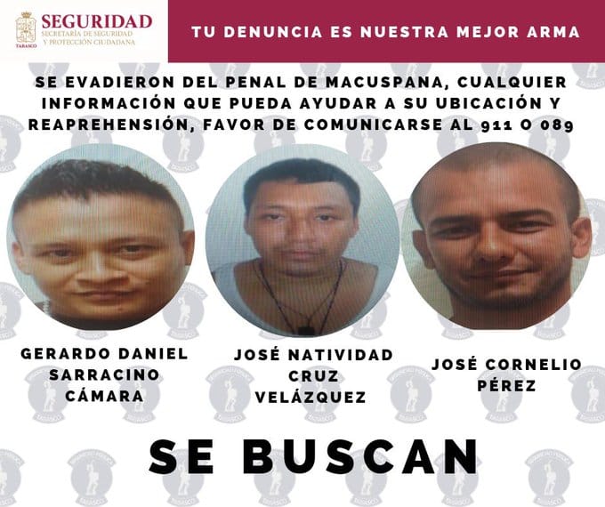 Los internos se escaparon del penal de Macuspana. (SSPC Tabasco)