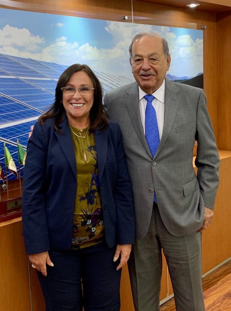 El empresario Carlos Slim y la secretaria de energía, rocío Nahle. (@rocionahle)