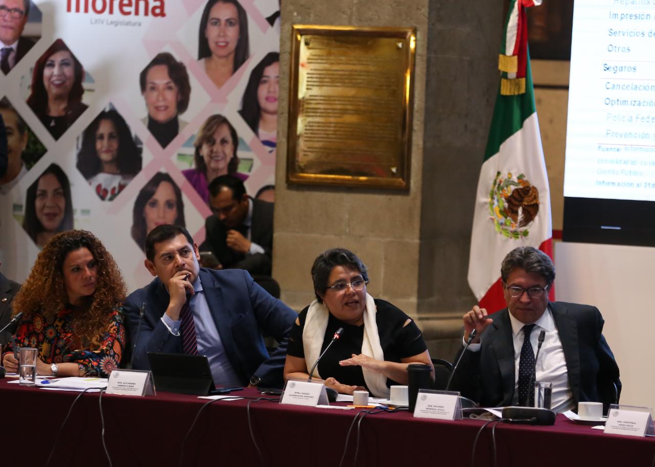 Raquel Buenrostro, oficial mayor de la Secretaría de Hacienda y Crédito Público, durante su reunión en la plenaria de Morena en el Senado de la Repúbl