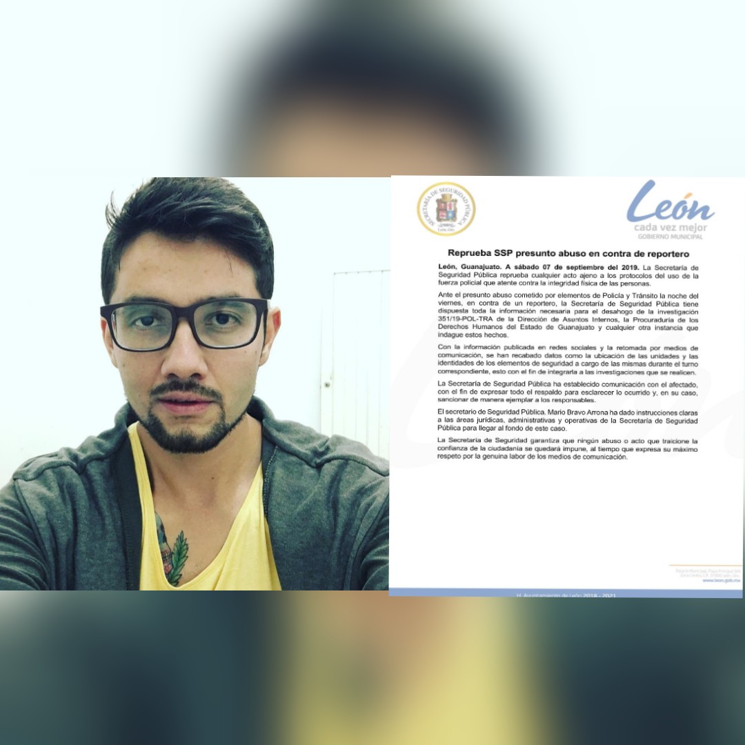 El reportero denunció por redes sociales el abuso de autoridad por parte de Policía Municipal de León. Foto: redes sociales.