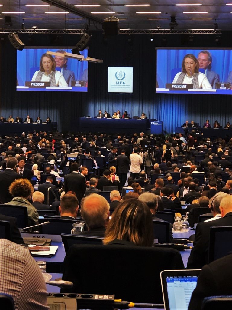 Buenrostro Massieu  durante su intervención en la 63ª Conferencia General de la Agencia Internacional de Energía Atómica. (@ABuenrostroMass)