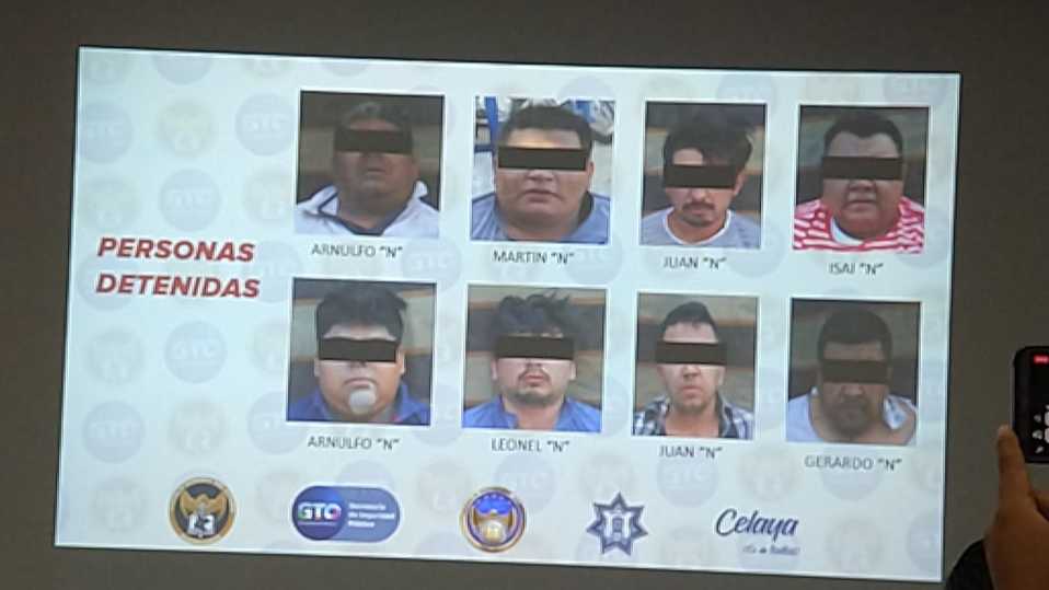 Los detenidos son: Arnulfo "N", Martín "N", Arnulfo Jr. "N", Juan "N", Isaías "N", Gerardo "N", Juan "N" y Leonel "N".