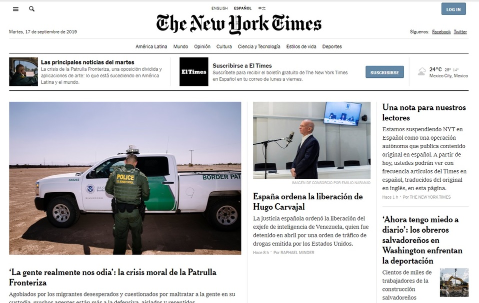 New York Times cerró su edición en español. (Especial)