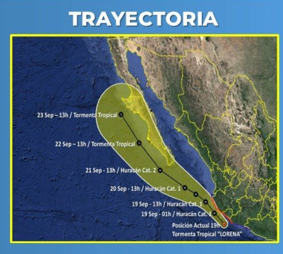 Lorena se ubica a 100 km al sur-sureste de Manzanillo y a 275 km al sur-sureste de Cabo Corrientes, Jalisco. (Especial)