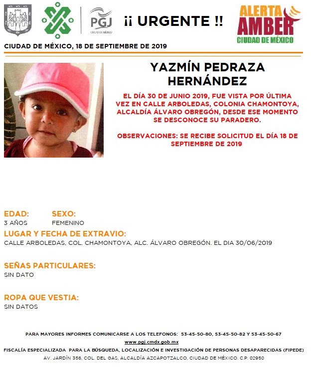 Yazmín Pedraza Hernández desapareció el 30 de junio de 2019 en la alcaldía Álvaro Obregón. (Especial)
