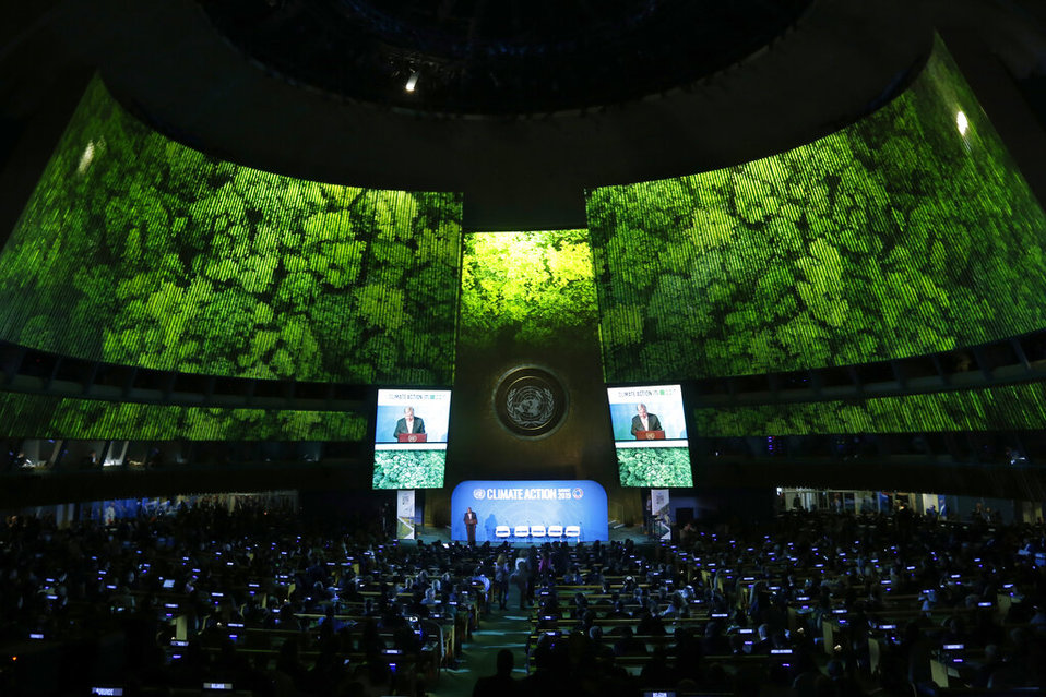 Vista de la cumbre sobre el cambio climático en la sede de las Naciones Unidas en Nueva York el 23 de septiembre del 2019. /AP
