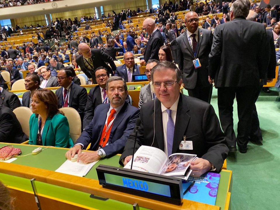 El canciller Marcelo Ebrard en la Asamblea General de las Naciones Unidas. (@MexOnu)