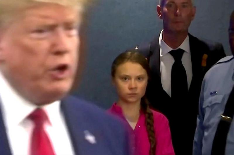 Greta Thunberg y su reacción al ver a Donald Trump en la cumbre sobre el clima en la ONU.