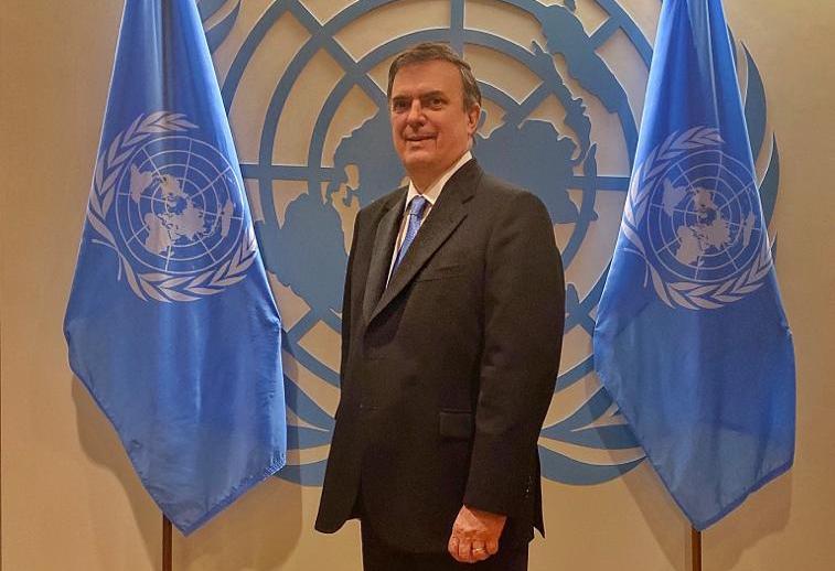 El canciller Marcelo Ebrard durante la asamblea de la ONU en Nueva York. (@m_ebrard)