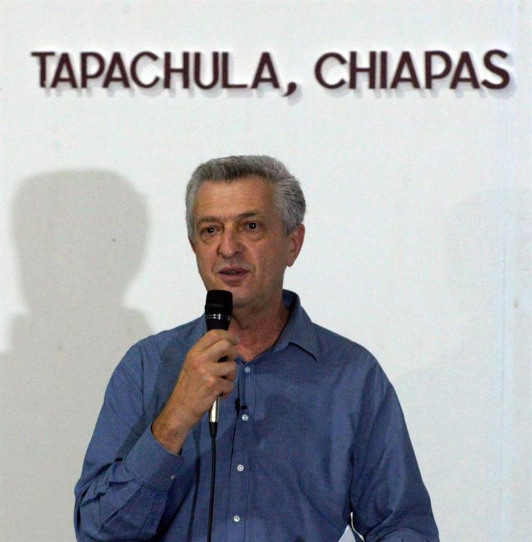 El comisionado de las Naciones Unidas para los Refugiados, Filippo Grandi, en la estación migratoria de Tapachula. (EFE)