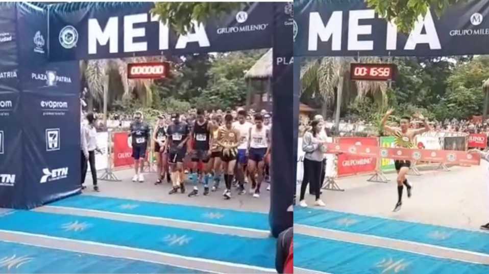 La salida del contigente en el 5k y la llegada del ganador de la rama varonil en A correr familia 2019 (Milenio)