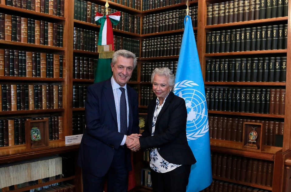 Olga Sánchez Cordero en reunión con el Alto Comisionado de la Agencia de la ONU para Refugiados, Filippo Grandi (Especial)