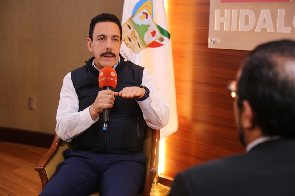 Omar Fayad Meneses, gobernador del estado de Hidalgo, en entrevista para Grupo Milenio. (Alisson Moreno)