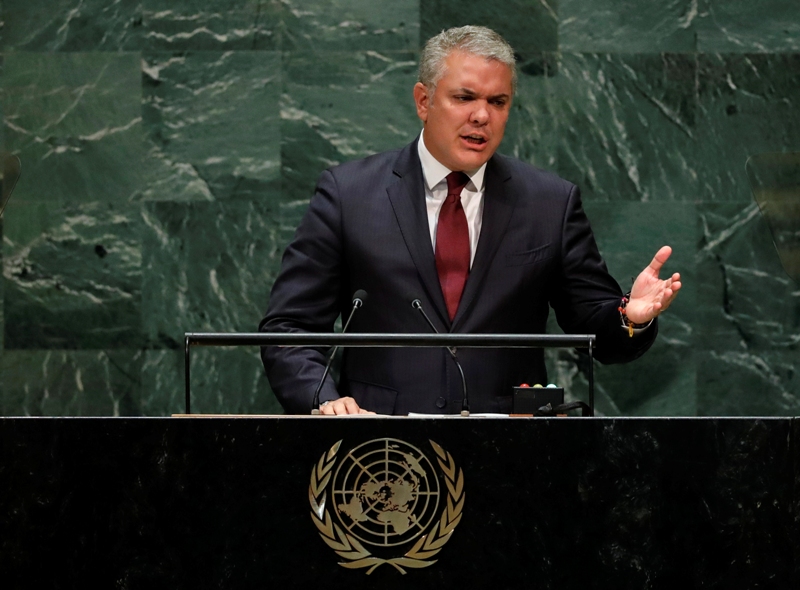El presidente colombiano, Iván Duque, denunció en la ONU que el régimen venezolano hace parte de la cadena del "terrorismo transnacional". (Reuters)