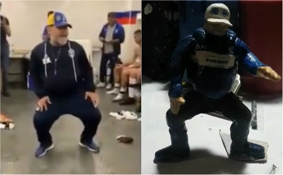 Lanzan muñeco bailador de Diego Maradona (Instagram @milongacustoms y Twitter)