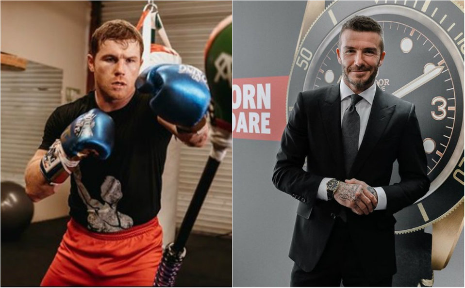 Canelo Álvarez sorprende a David Beckham dominando el balón (Instagram @canelo / @davidbeckham)