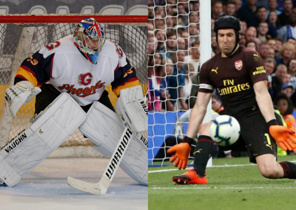 Petr Cech debutó como portero de hockey (AP)
