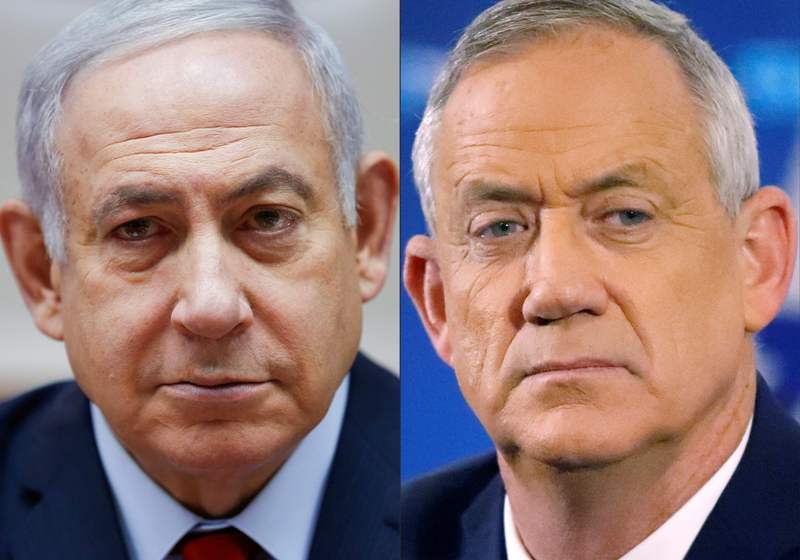 Benjamin Neyanyahu y Benny Gantz. (AFP)