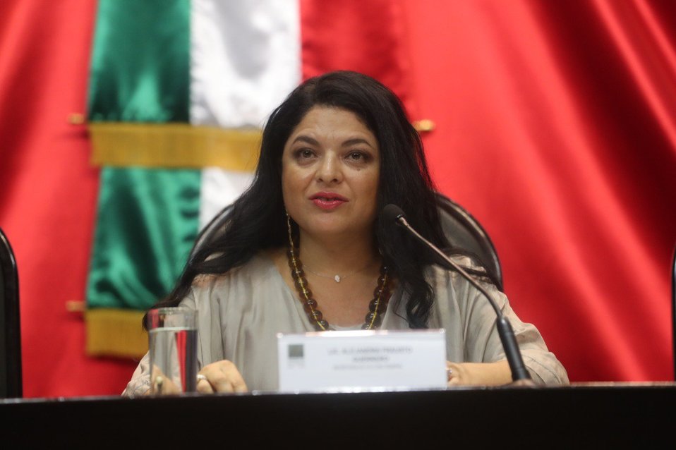 La secretaria de Cultura, Alejandra Frausto, en comparecencia ante diputados. (@Mx_Diputados)