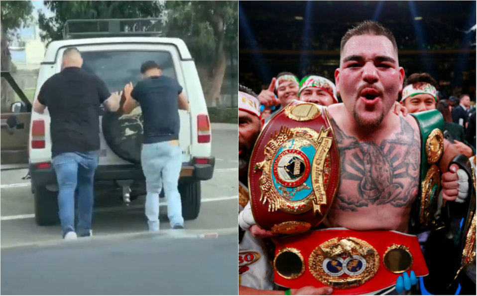 Andy Ruiz ayuda a desconocido a empujar su camioneta (Twitter / Reuters)