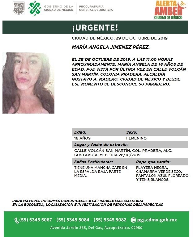 La joven fue vista por última vez en la calle Volcán San Martín, colonia Pradera. (@PGJDF_CDMX)