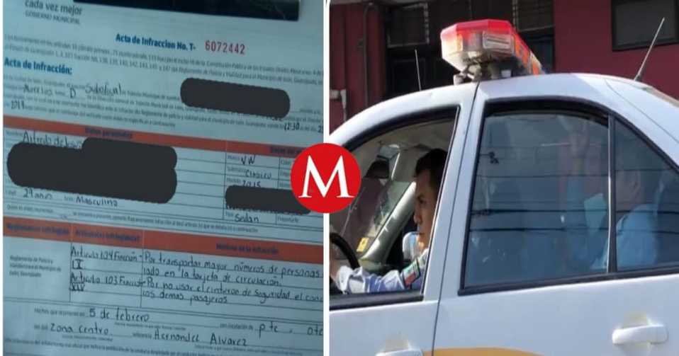 La patrulla de tránsito captada con sobrecupo en la ciudad de León, fue multada.
