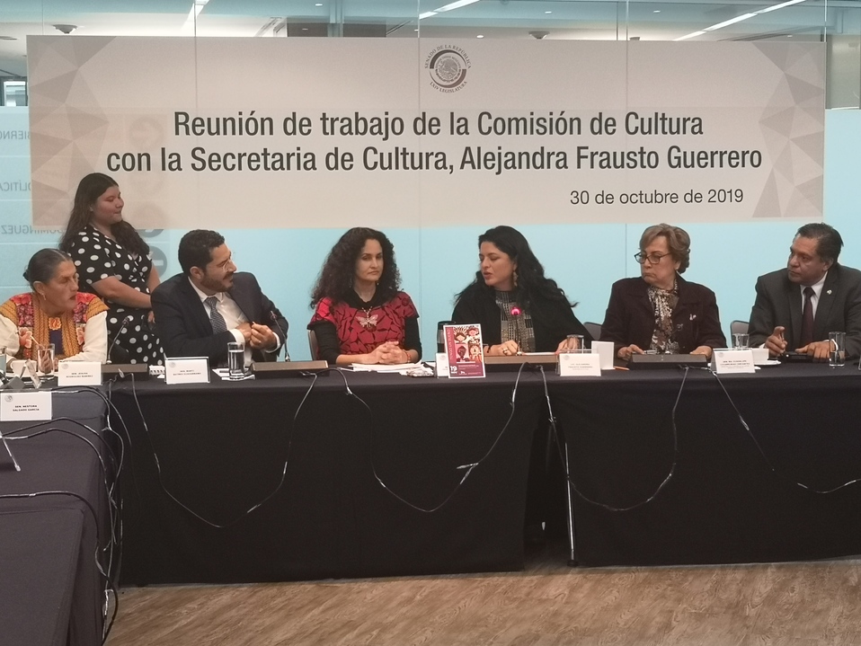Alejandra Frausto en el encuentro de trabajo entre la Comisión de Cultura de la Cámara de Senadores. (Especial)
