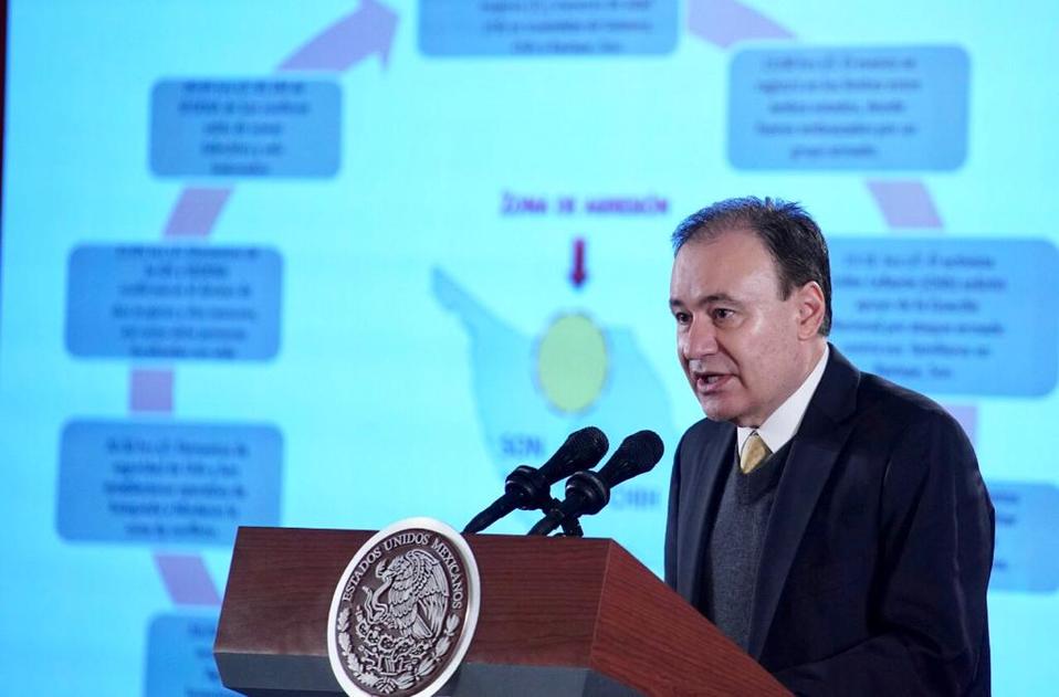 Titular de la SSPC, Alfonso Durazo, en conferencia. (Cortesía)