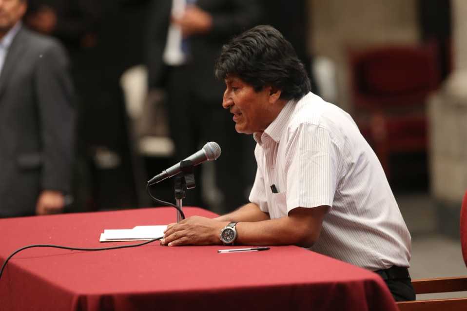 El ex presidente de Bolivia, Evo Morales, en conferencia de prensa. (Omar Franco)