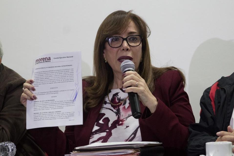 Yeidckol Polevnsky en conferencia de prensa donde anunció la convocatoria para el Congreso Nacional extraordinario (Cuartoscuro)