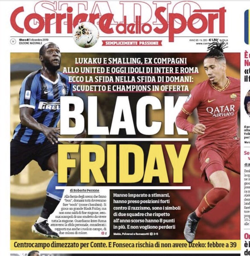 Polémica portada del diario italiano (Twitter: @ASRomaEN)