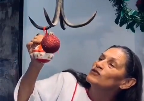 La senadora colgó esferas en un gancho de carnicero.