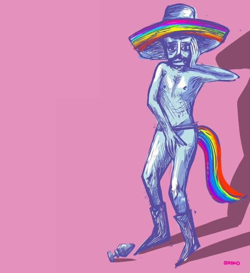 El dibujo con el que @sirako convocó a más artistas a crear su propia versión del 'Zapata gay' (Instagram).