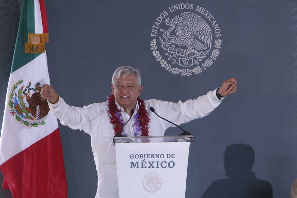 El Presidente durante su acto en Hidalgotitlán, Veracruz (Ariana Pérez)